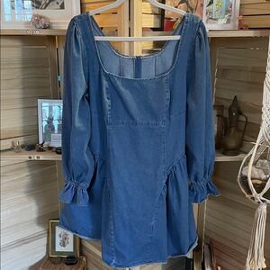 Blue Denim Dress with Corset Silhouette